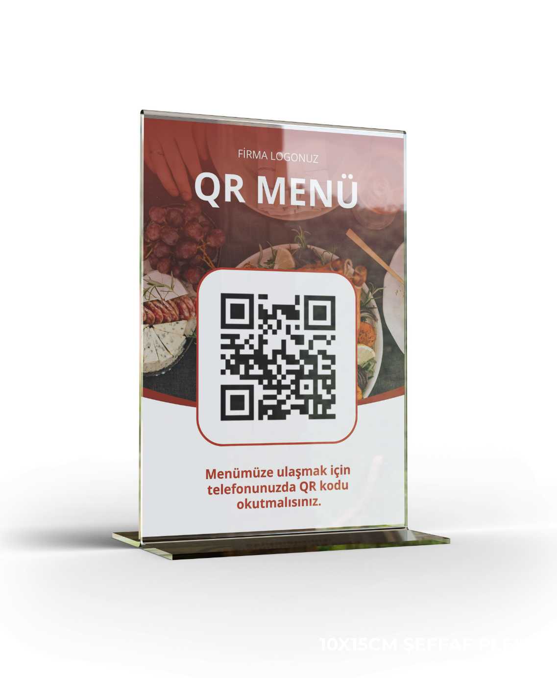 T Tipi Dikey Pleksi QR Menü Stand Dijital Menü Tutucu Pleksi Föylük