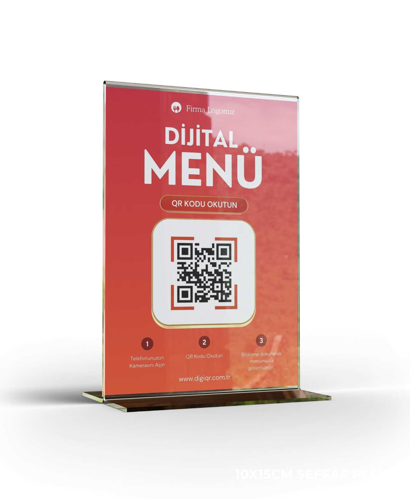 T Tipi Dikey Pleksi QR Menü Stand Dijital Menü Tutucu Pleksi Föylük Fiyatlık Şeffaf