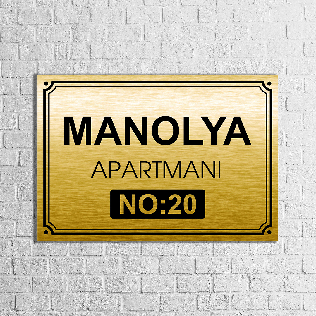 Apartman Kapı İsimliği Tabela – 20x30 cm | Kişiye Özel Gold Apartman Kapı Tabelası