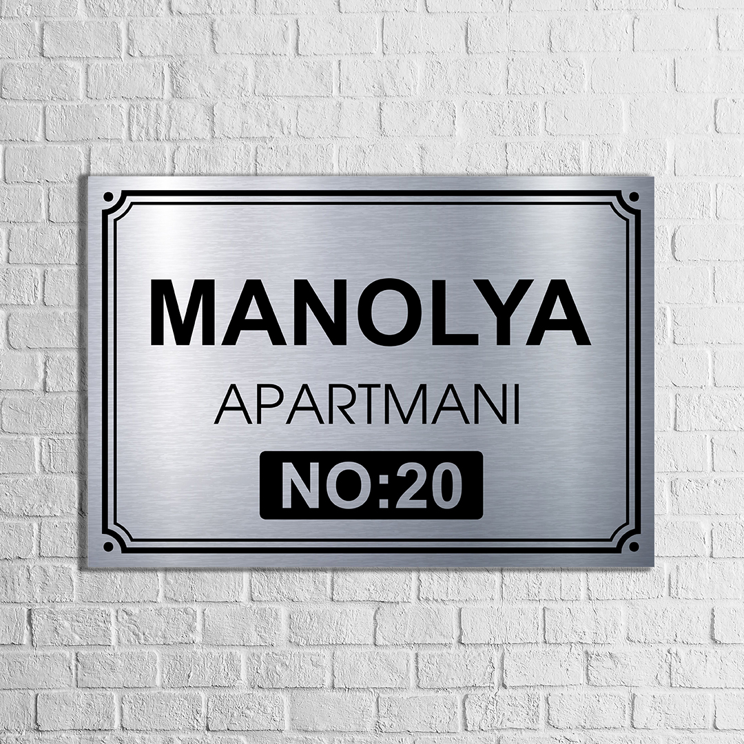 Apartman Kapı İsimliği Tabela – 20x30 cm | Kişiye Özel Silver Kapı Tabelası