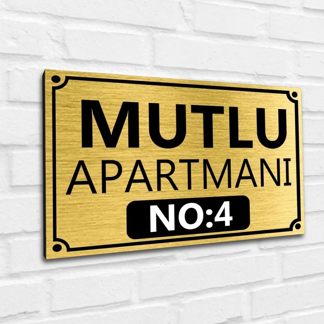Kişiye Özel Gold Apartman Daire İsimliği Tabela 20x30 cm Şık Tasarım