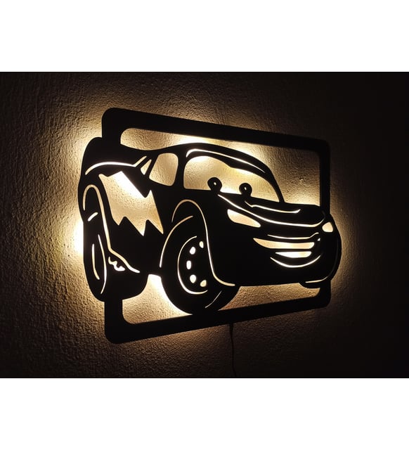 Şimşek McQueen LED Işıklı Duvar Tablosu - 62x41 cm Siyah MDF
