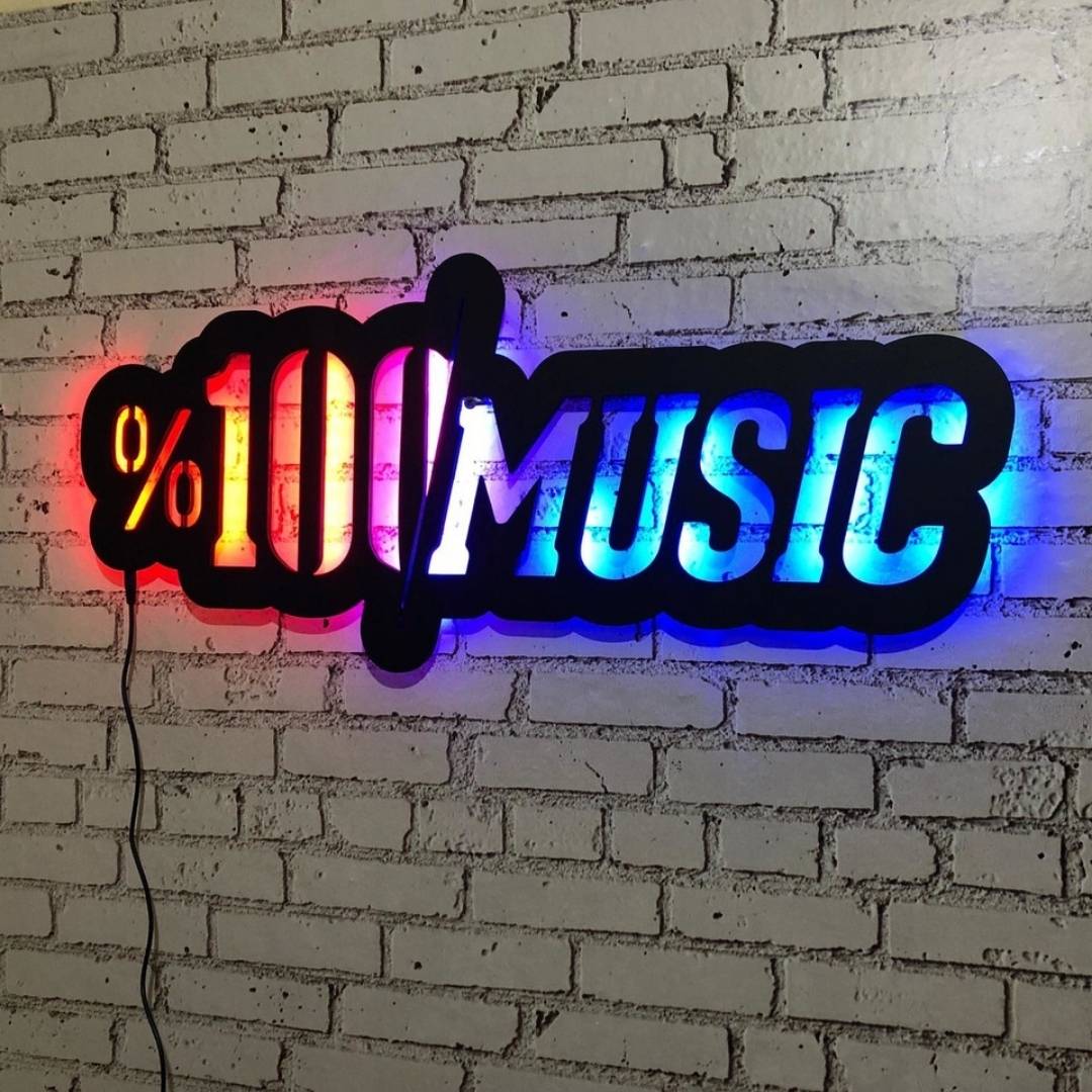 %100 Music Led Işıklı Duvar Tablosu – Şık ve Modern Işıklı Duvar Dekoru 70x30cm