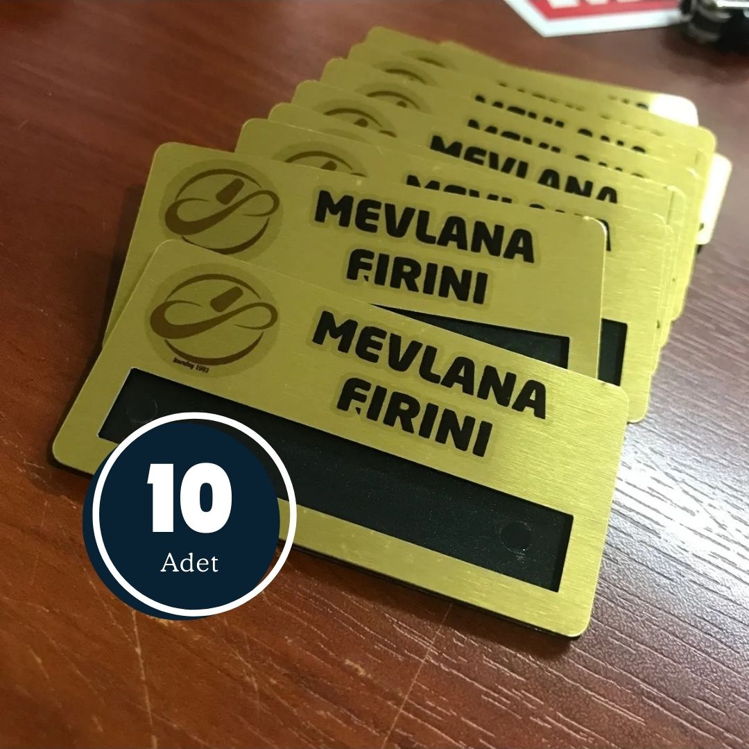 Gold Metal Yaka Kartı - Mıknatıslı, Logo Baskılı, Premium 10'lu Set