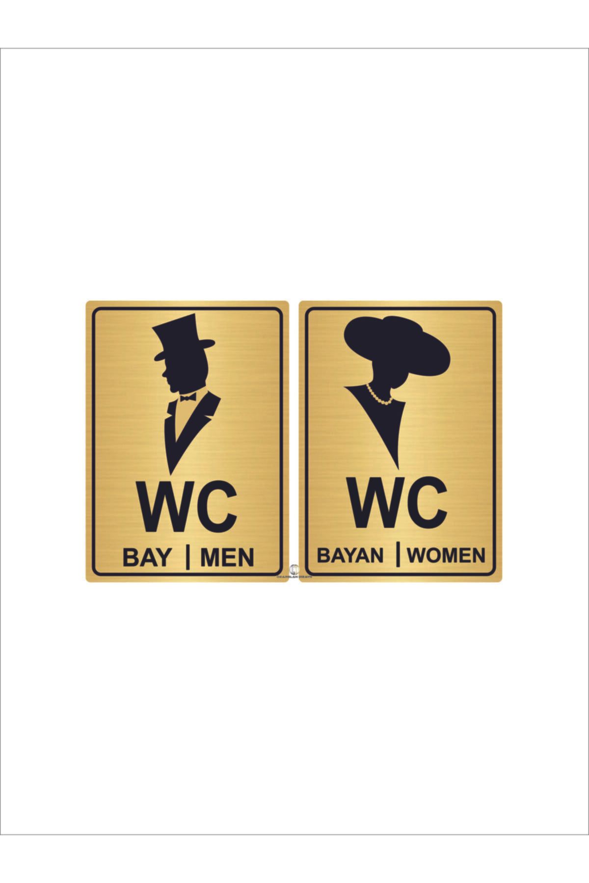 Wc Yönlendirme Levhası Bay Bayan 13cmx18cm Sy01 Altın Renk Kapı İsimlik Tabela