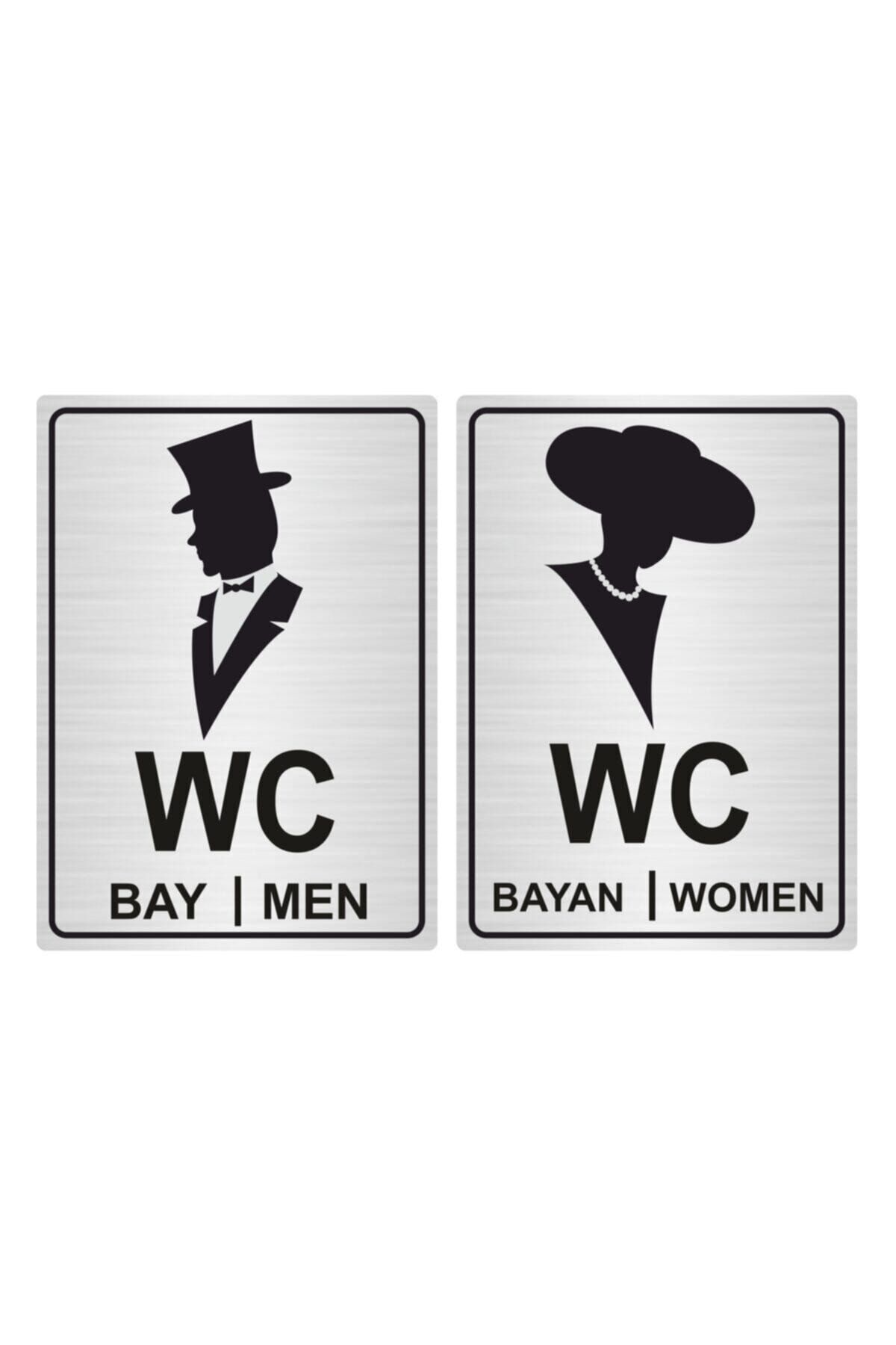 Wc Yönlendirme Levhası Bay Bayan 13cmx18cm Sy01 Gümüş Renk Kapı İsimlik Tabela