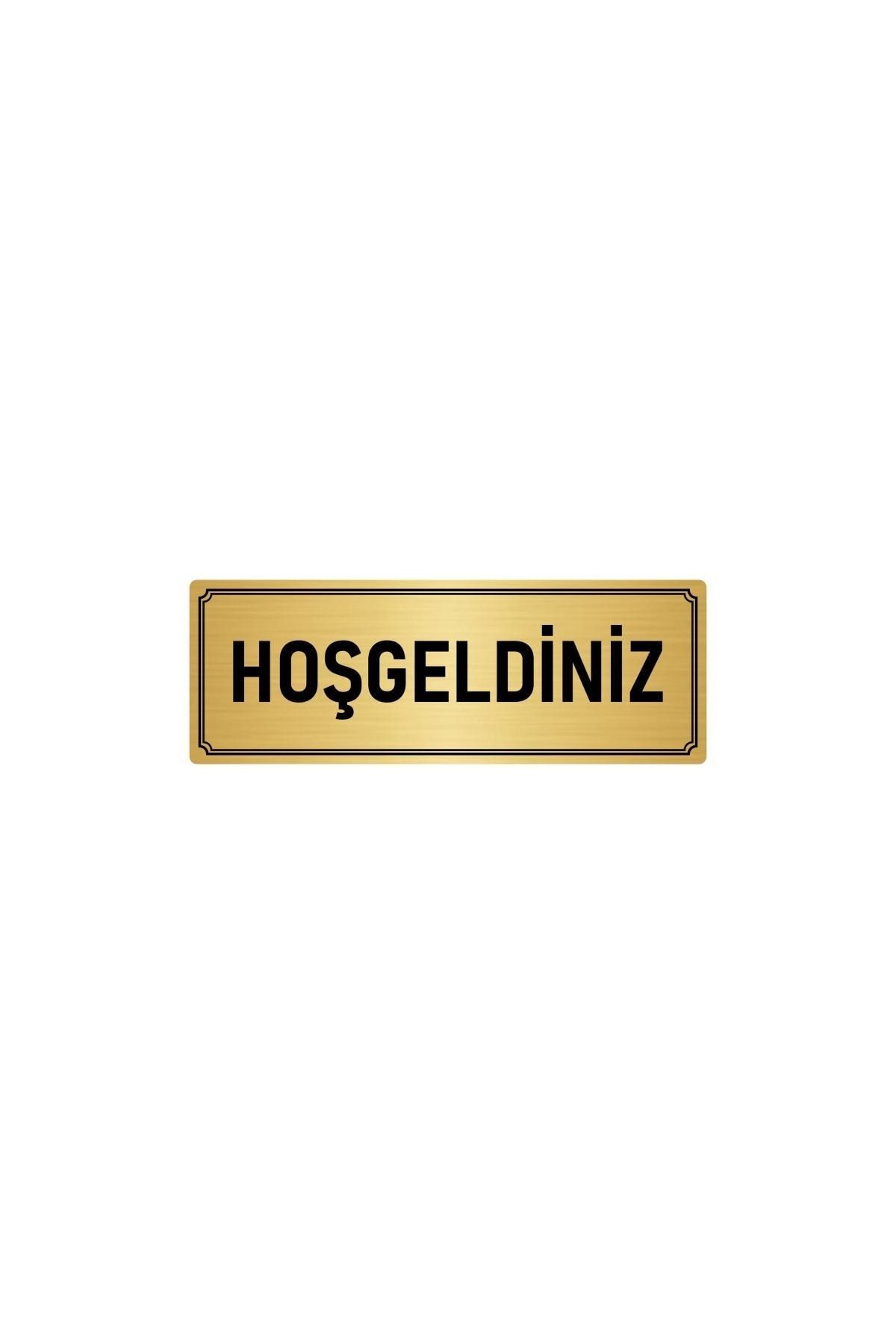 Metal Yönlendirme Levhası, Departman Kapı Isimliği Hoşgeldiniz 5x20 Cm Altın Renk Kapı İsimlik Tabela
