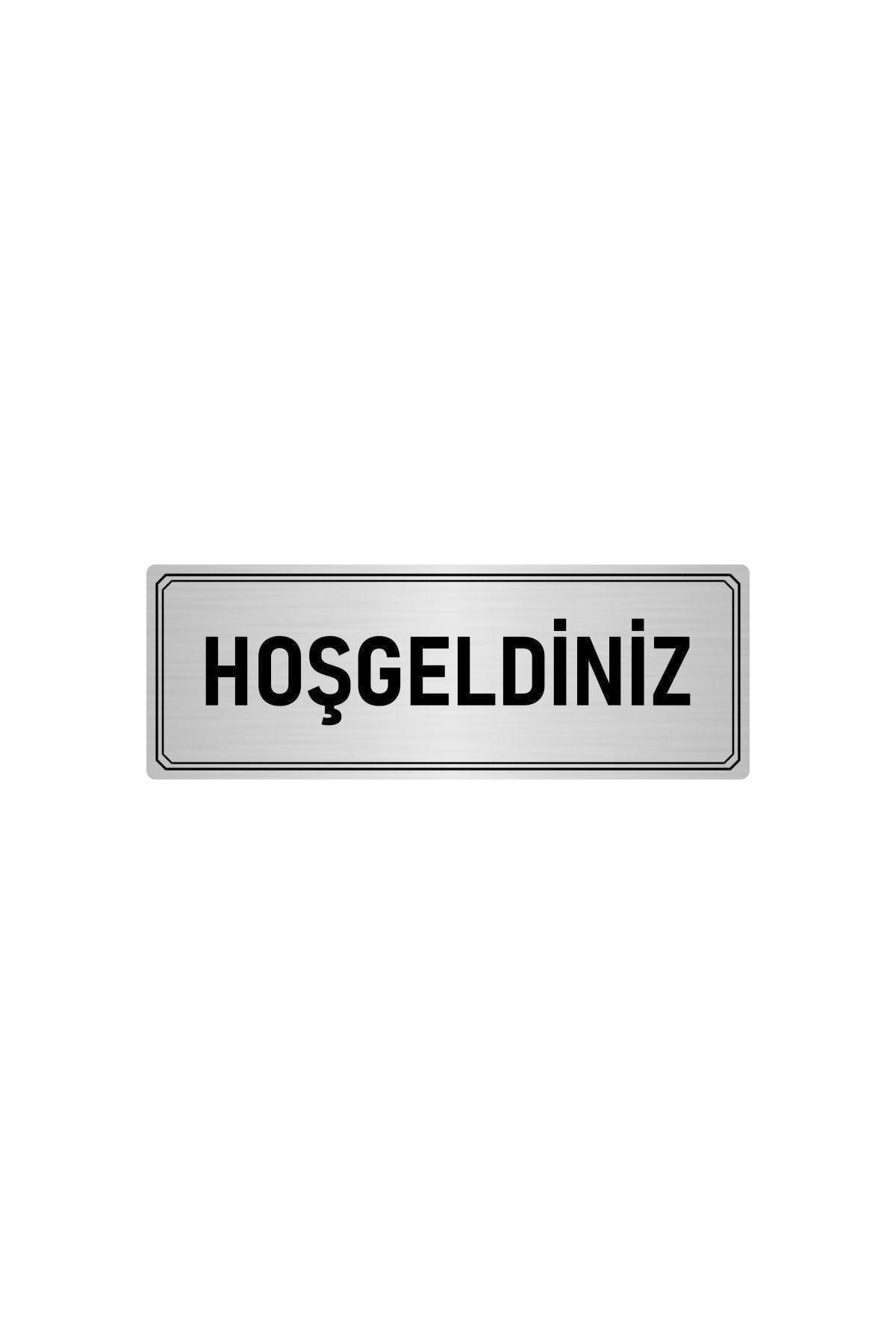 Metal Yönlendirme Levhası, Departman Kapı Isimliği Hoşgeldiniz 5x20 Cm Gümüş Renk Kapı İsimlik Tabela