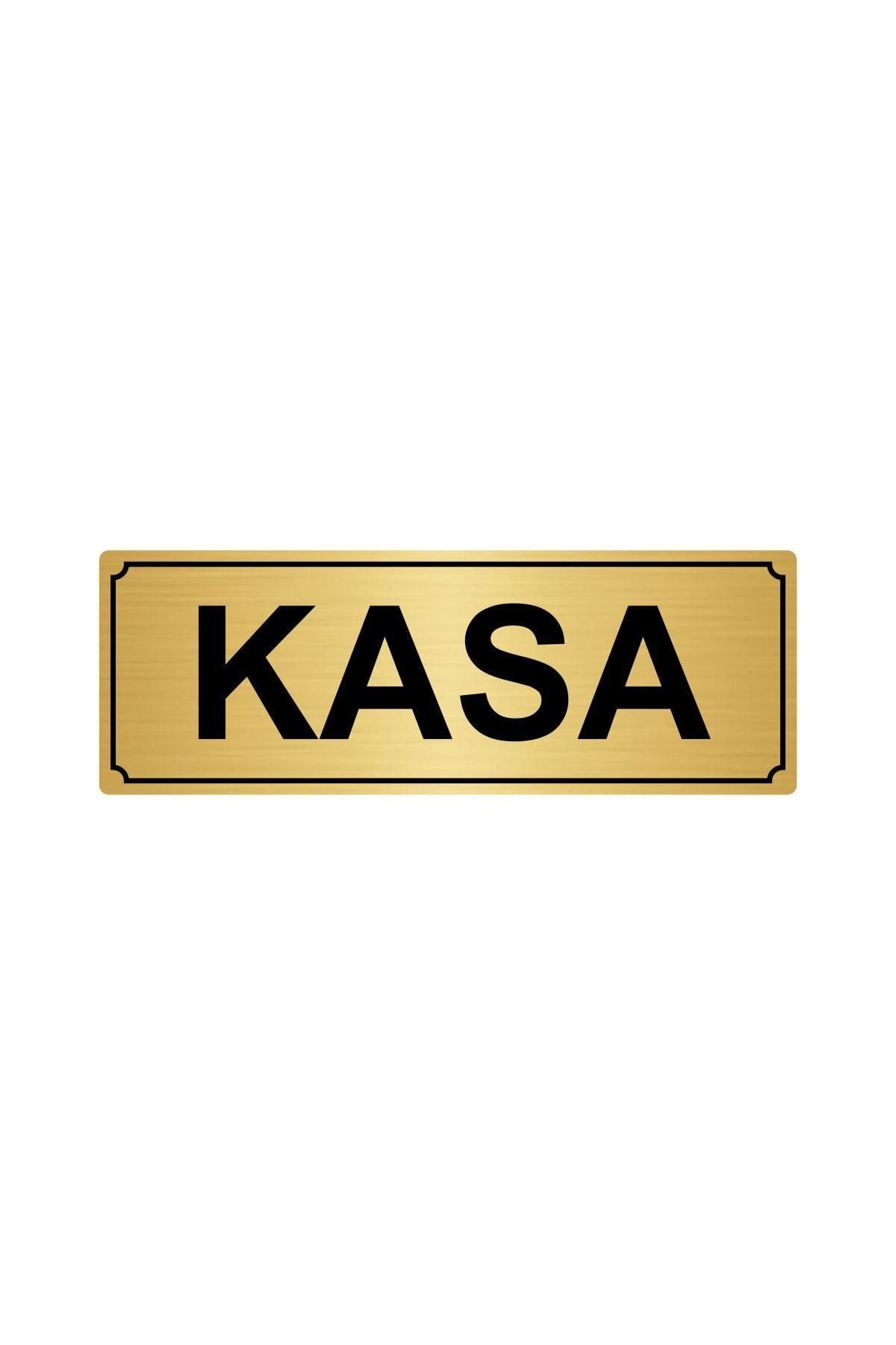 Kasa Yönlendirme Levhası 7cmx20cm Altın Renk Metal Kapı İsimlik Tabela