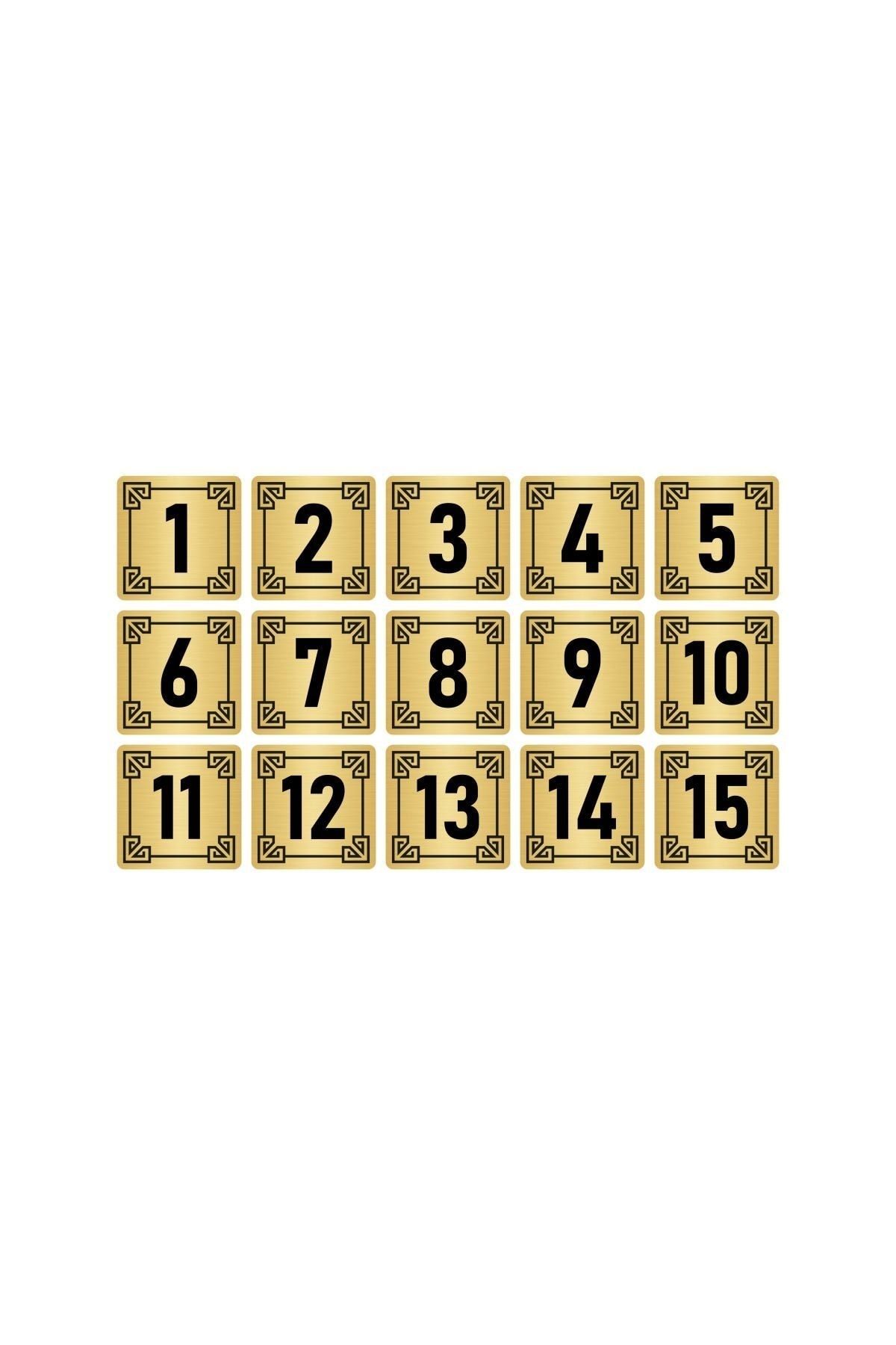 Metal Kapı Masa Dolap Numara Levhası 4x4cm Altın Renk 15 Adet (1…15) Kapı İsimlik Tabela