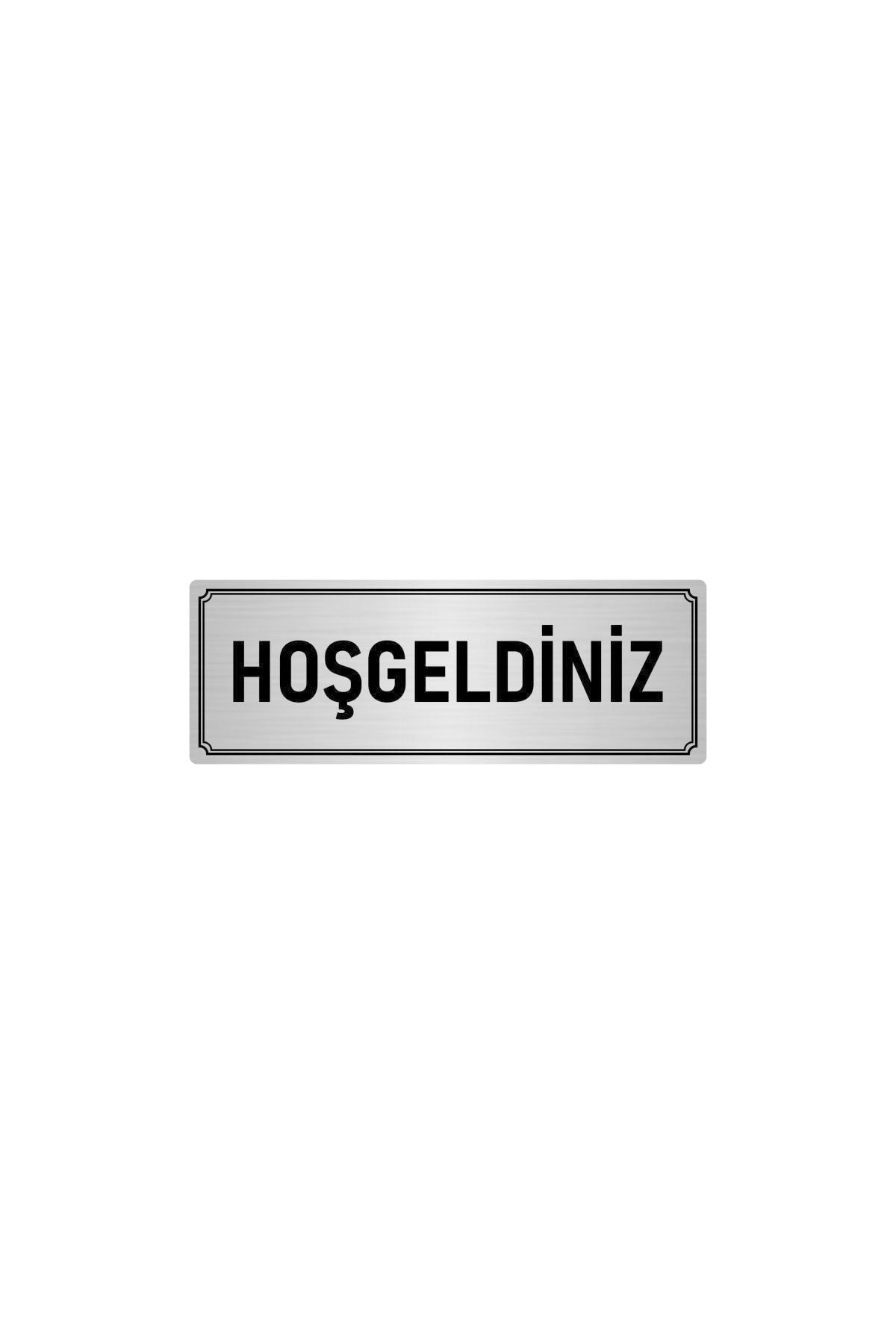 Metal Yönlendirme Levhası, Departman Kapı Isimliği Hoşgeldiniz 10x20 Cm Gümüş Renk Kapı İsimlik Tabela