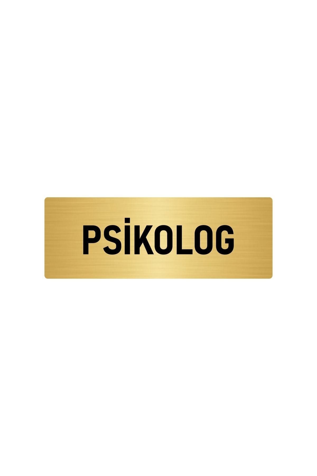 Metal Yönlendirme Levhası, Departman Kapı Isimliği Psikolog 7x20 Cm Altın Renk Kapı İsimlik Tabela