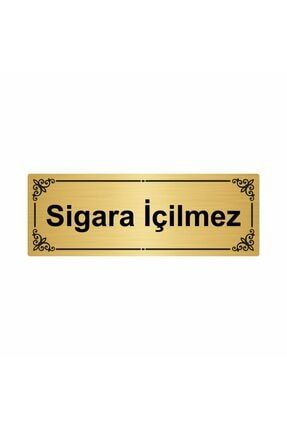 Sigara Içilmez 7x20cm Altın Renk Metal Yönlendirme Levhası Kapı İsimlik Tabela