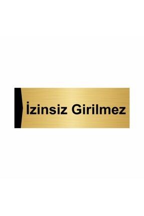 Izinsiz Girilmez 10x20cm Altın Renk Metal Yönlendirme Levhası Kapı İsimlik Tabela