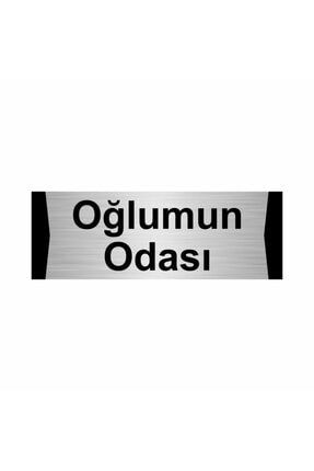 Oğlumun Odası 7x20cm Gümüş Renk Metal Yönlendirme Levhası Kapı İsimlik Tabela
