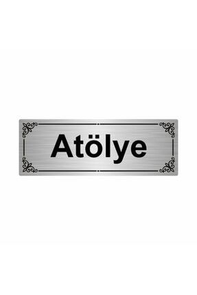 Atölye 7x20cm Gümüş Renk Metal Yönlendirme Levhası Kapı İsimlik Tabela