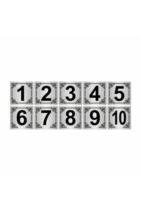 Metal Kapı,masa,dolap Numarası 3,5x3,5cm 10 Adet (1..10) Gümüş Renk Metal Kapı İsimlik Tabela