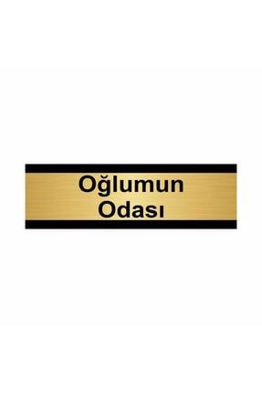 Oğlumun Odası 10x20cm Altın Renk Metal Yönlendirme Levhası Kapı İsimlik Tabela