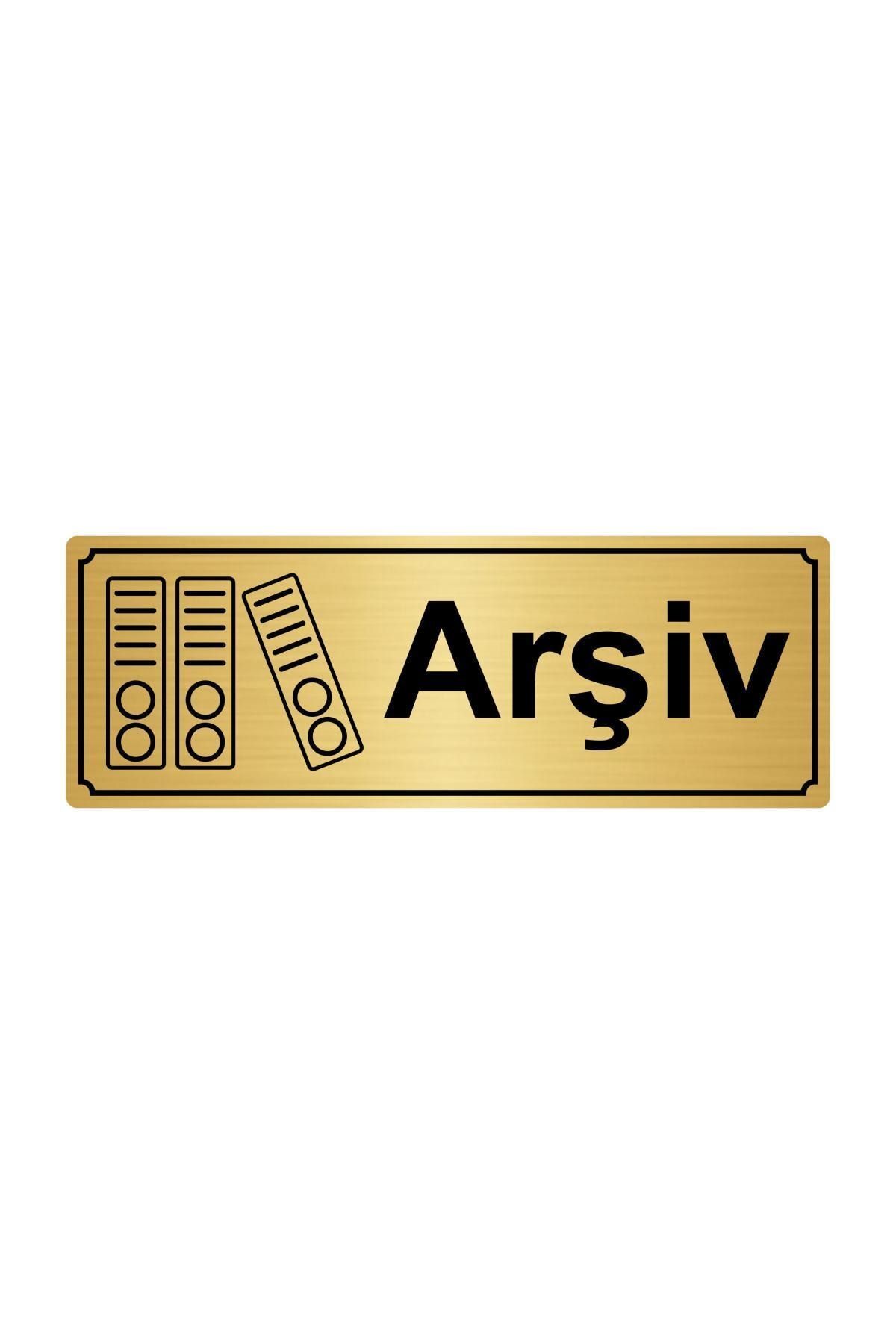 Altın Renk Metal Arşiv Yönlendirme Levhası 7cmx20cm Kapı İsimlik Tabela