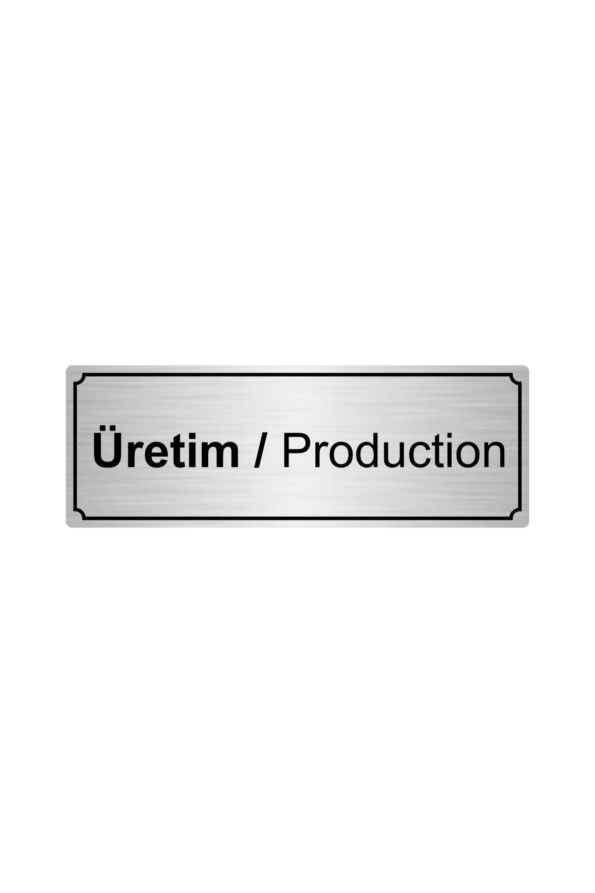 Gümüş Metal Üretim Yönlendirme Levhası 10cm x 20cm Kapı İsimlik Tabela
