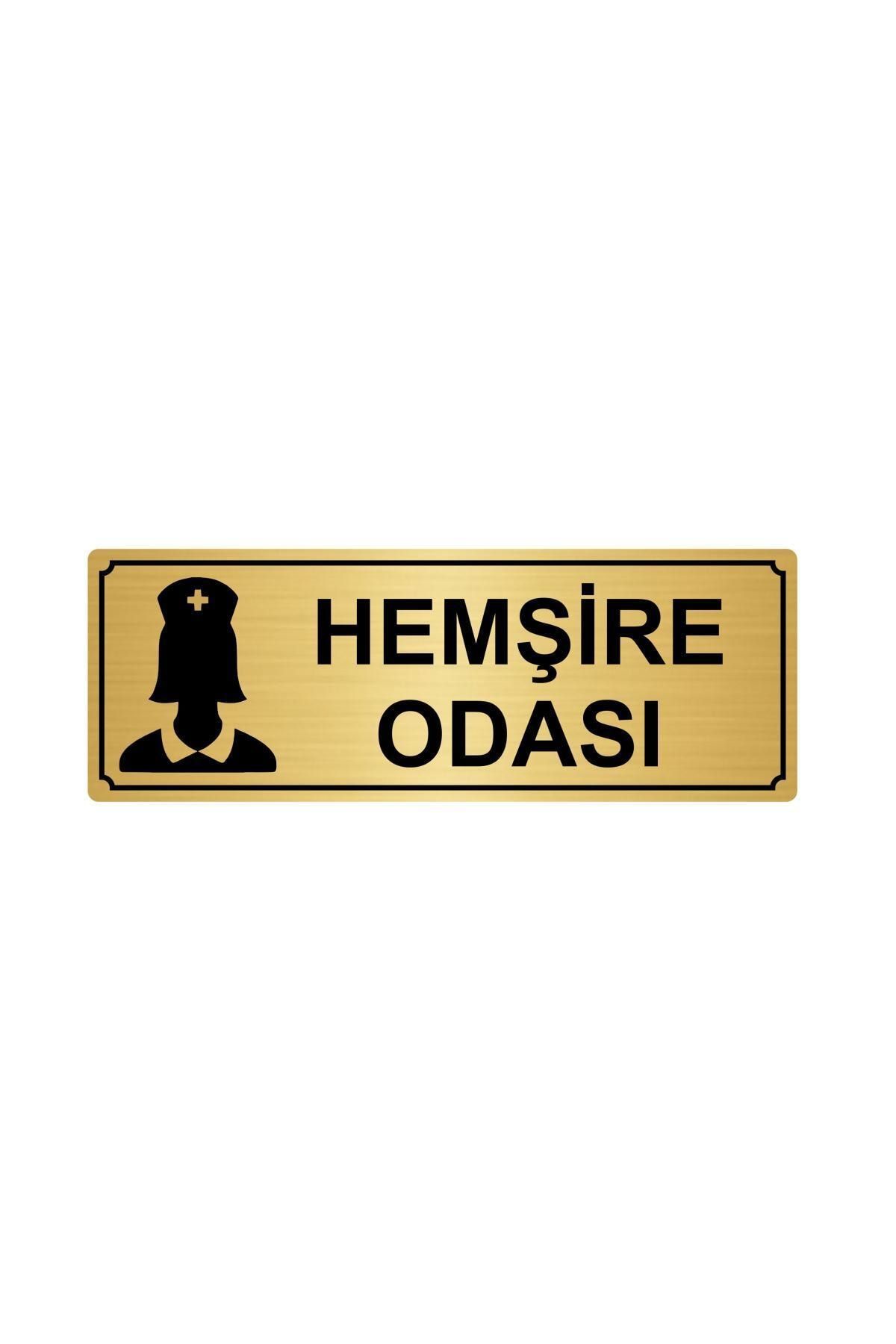 Altın Renk Metal Hemşire Odası Yönlendirme Levhası 10cmx20cm Kapı İsimlik Tabela