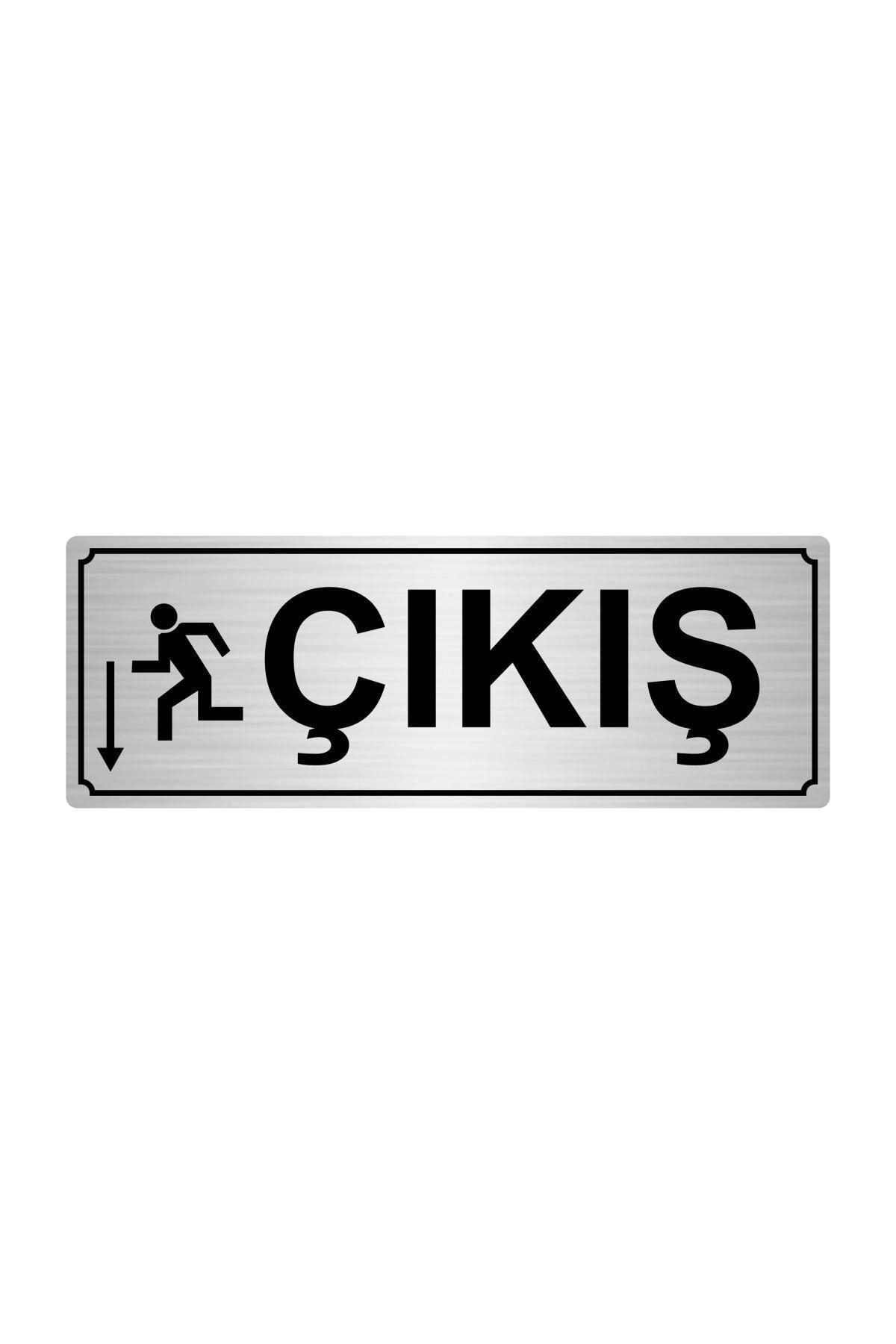 Çıkış Aşağı Yönlendirme Levhası 7 cm x20 cm Gümüş Renk Metal Kapı İsimlik Tabela