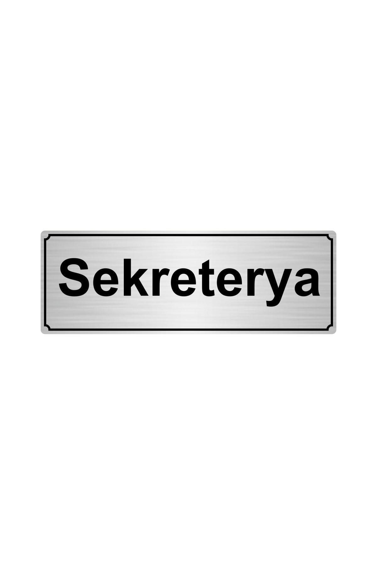 Gümüş Metal Sekreterya Yönlendirme Levhası 7cm x 20cm Kapı İsimlik Tabela