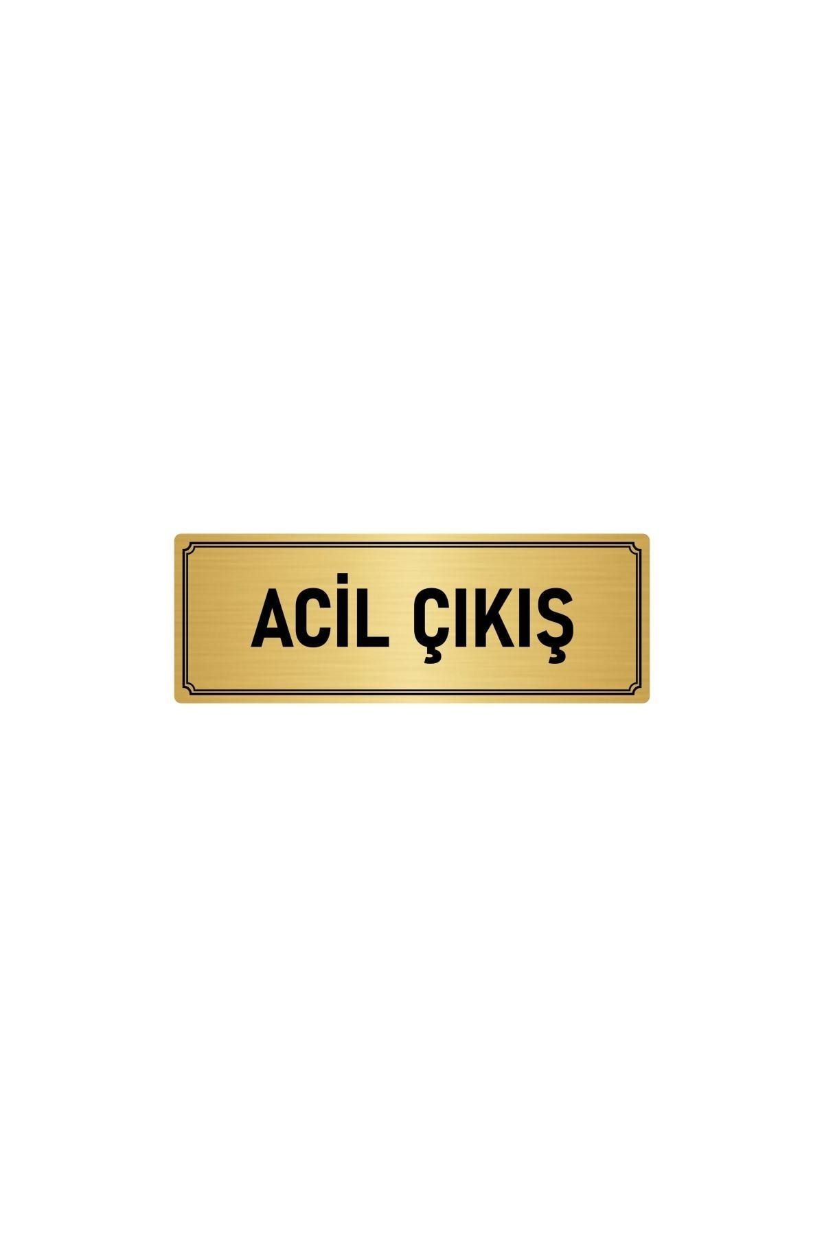Metal Yönlendirme Levhası, Departman Kapı Isimliği Acil Çıkış 5x20 Cm Altın Renk Kapı İsimlik Tabela
