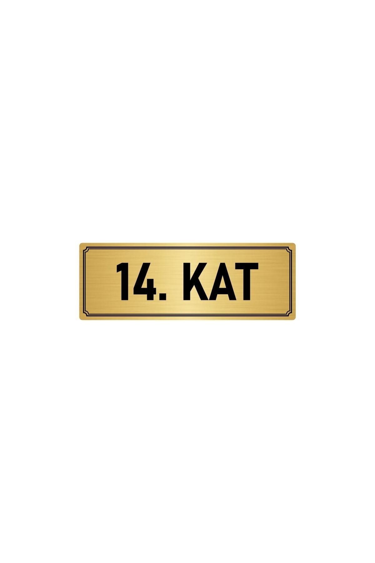 Metal Yönlendirme Levhası, Departman Kapı Isimliği 14. Kat 5x20 Cm Altın Renk Kapı İsimlik Tabela