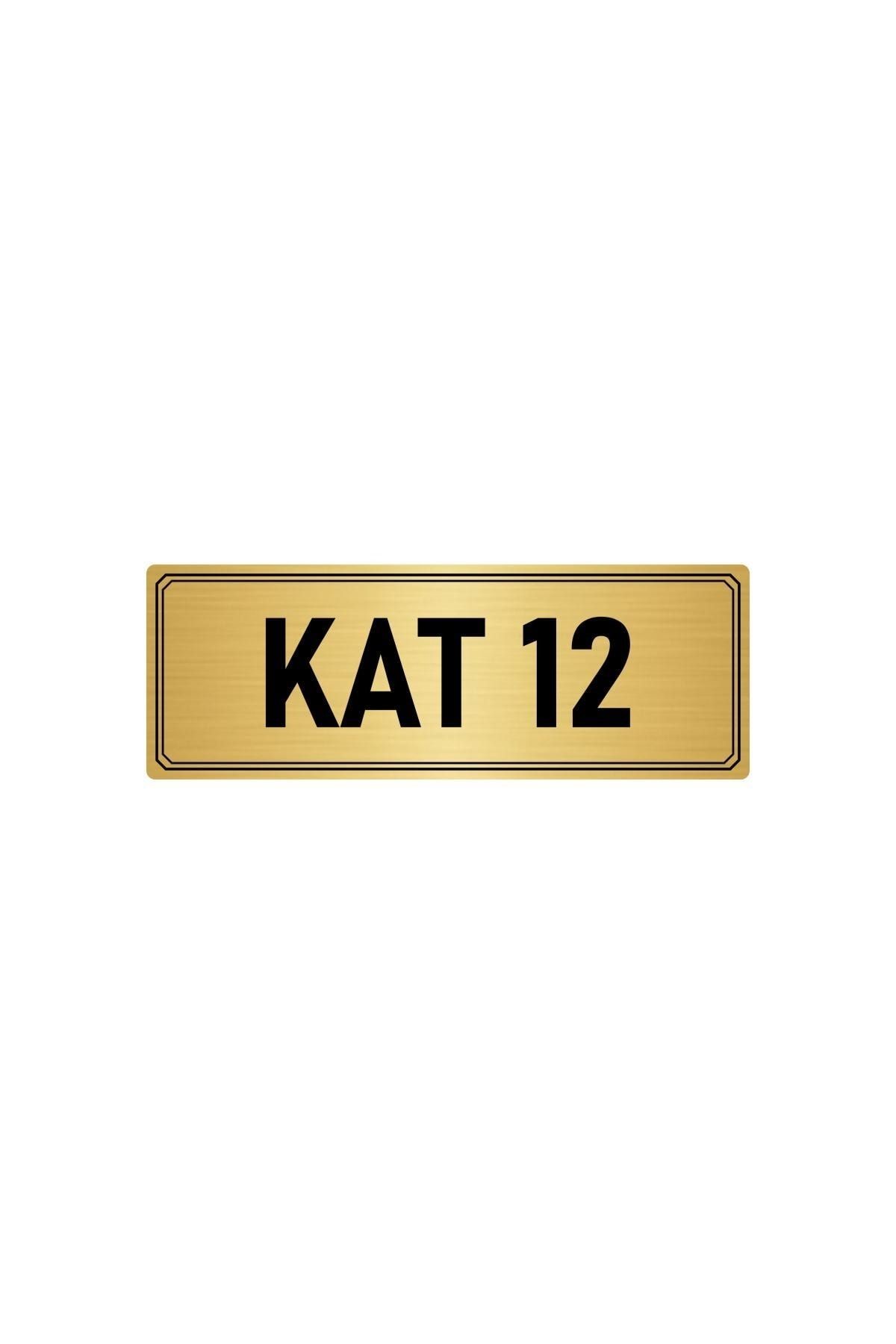 Metal Yönlendirme Levhası, Departman Kapı Isimliği Kat 12 5x20 Cm Altın Renk Kapı İsimlik Tabela