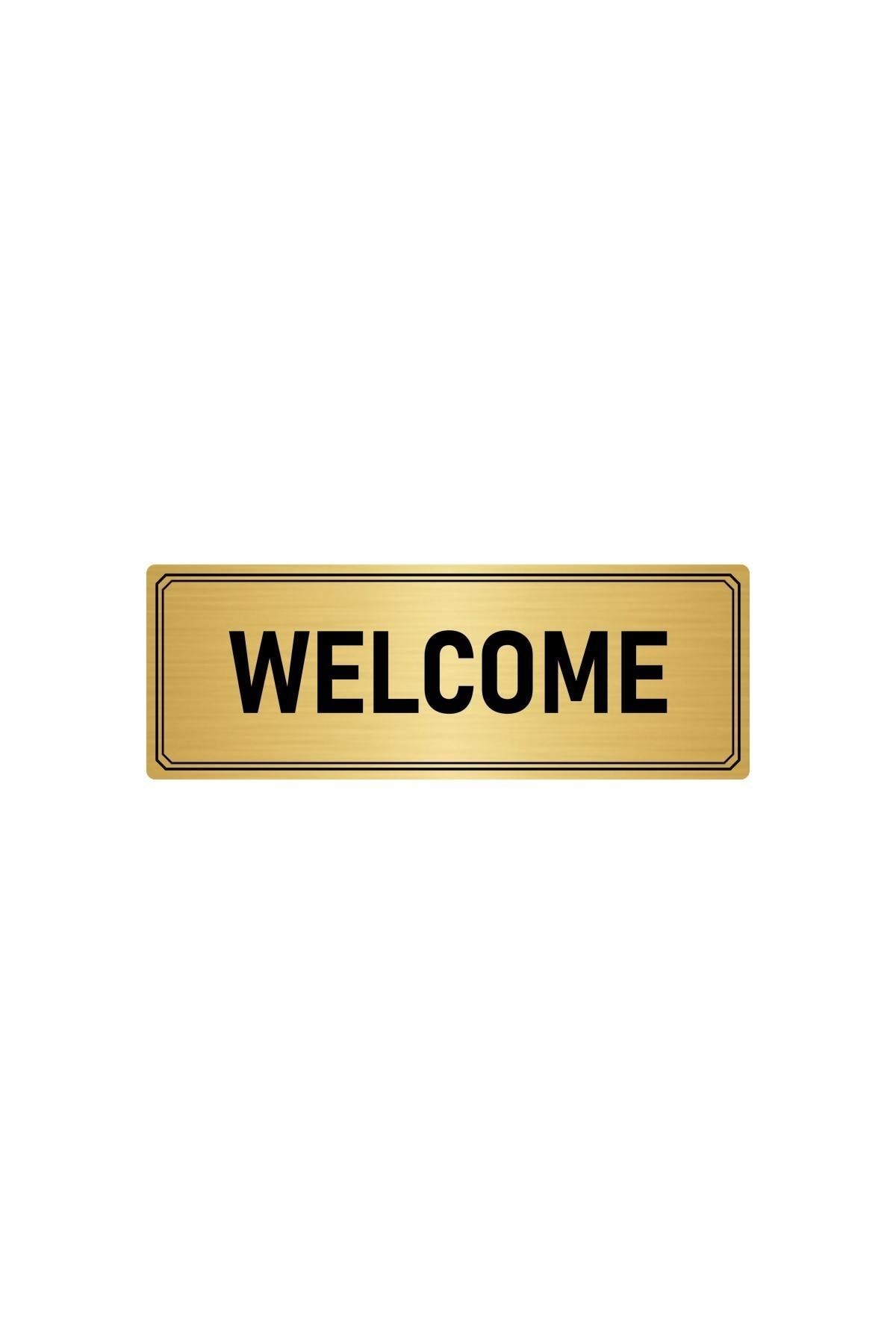 Metal Yönlendirme Levhası, Departman Kapı Isimliği Welcome 5x20 Cm Altın Renk Kapı İsimlik Tabela