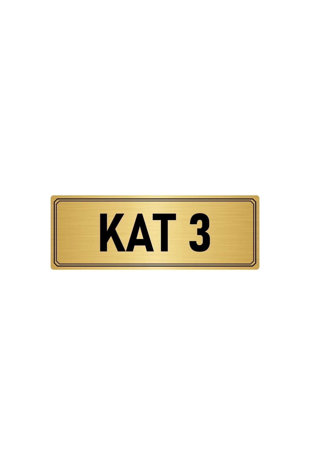 Metal Yönlendirme Levhası, Departman Kapı Isimliği Kat 3 5x20 Cm Altın Renk Kapı İsimlik Tabela