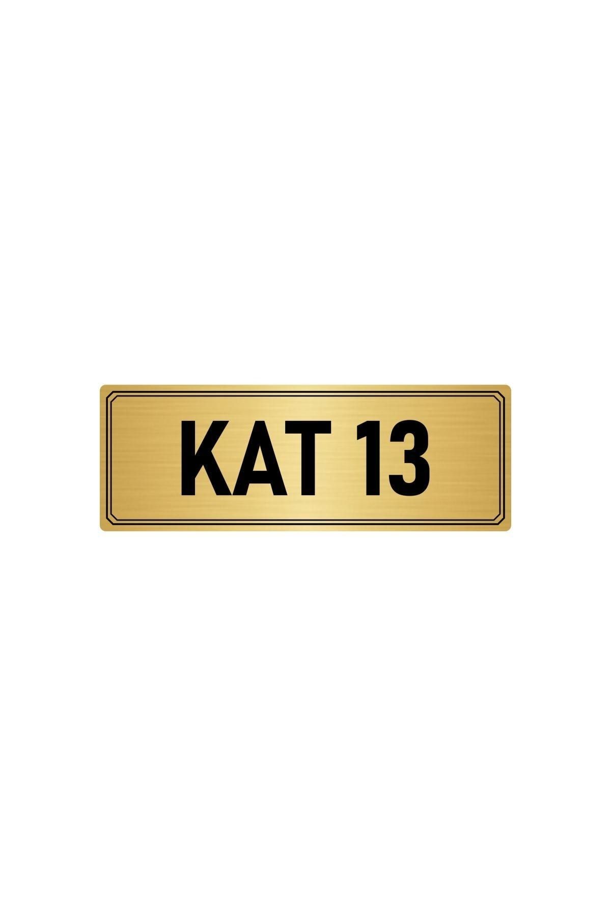 Metal Yönlendirme Levhası, Departman Kapı Isimliği Kat 13 5x20 Cm Altın Renk Kapı İsimlik Tabela