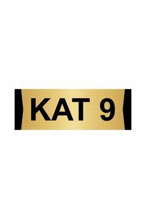 Kat 9 5x20cm Altın Renk Metal Yönlendirme Levhası Kapı İsimlik Tabela