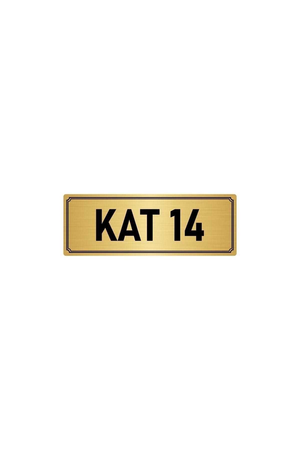 Metal Yönlendirme Levhası, Departman Kapı Isimliği Kat 14 5x20 Cm Altın Renk Kapı İsimlik Tabela